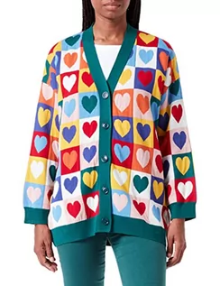 Swetry damskie - Love Moschino Damski kardigan Maxi z długim rękawem, Wielokolorowe serca, 44 - grafika 1