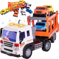 Samochody i pojazdy dla dzieci - Auto TRANSPORTER CIĘŻARÓWKA Z PRZYCZEPĄ Zestaw Laweta 4 auta ŚWIATŁO DŹWIĘK - miniaturka - grafika 1
