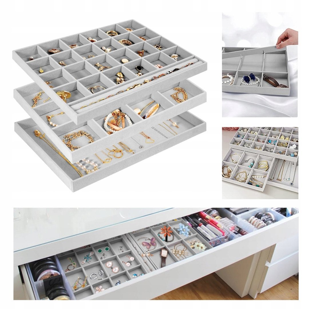 Taca na biżuterię, możliwość układania w stos, aksamitny organizer