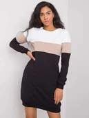 Bluzy damskie - Trójkolorowa długa bluza damska z kieszeniami biały/beż/czarny (5869) - RUE PARIS - miniaturka - grafika 1