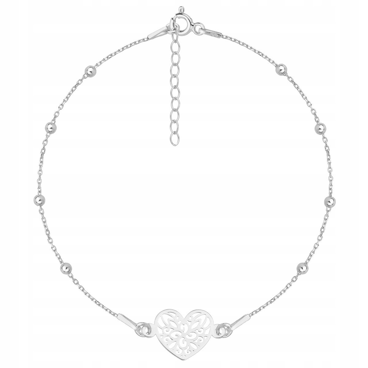 Srebrna bransoletka kulkowa serce ażurkowe SR 925
