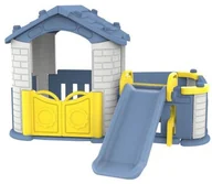 Namioty i tipi dla dzieci - Duży Domek ogrodowy 5w1 dla dzieci + Zjeżdżalnia + Koszykówka + Ogródek + Stolik + 2 Krzesełka Niebieski Dach EDUKAMP - miniaturka - grafika 1