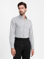 Koszule męskie - Męska koszula SLIM FIT z ozdobnej tkaniny szara V2 OM-SHCS-0175 L - miniaturka - grafika 1