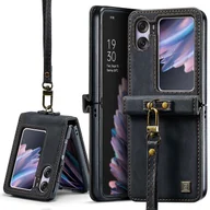 Portfele - Dla Oppo Find N2 Flip 5G Portfel AUTSPACE A01 Skórzany pokrowiec na stojak z uchwytem na kartę blokującą RFID Wielobarwny Black - miniaturka - grafika 1