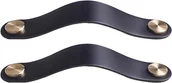 Zawiasy, okucia i inne akcesoria - Zestaw 2 mosiężnych i skórzanych uchwytów do drzwi szafkowych w kolorze czarnym, długość 130 mm, ze śrubami, odpowiedni do szaf i kuchni - miniaturka - grafika 1