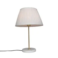Lampy stojące - QAZQA Lampa stołowa retro mosiądz klosz plisowany kremowy 35cm - Kaso - miniaturka - grafika 1