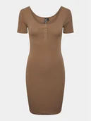 Sukienki - Pieces Sukienka codzienna Kitte 17146324 Brązowy Slim Fit - miniaturka - grafika 1