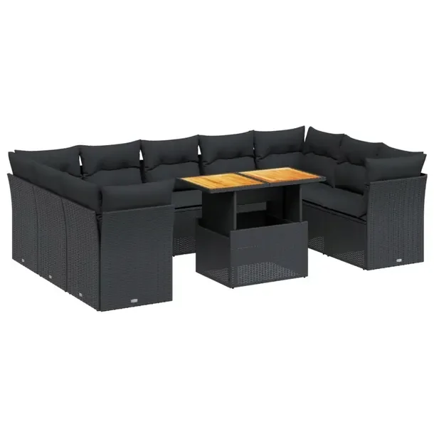 Zestaw mebli ogrodowych z moduliarnym stół, czarny, rattan PE, 62x62x69 c