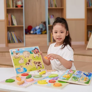 VIGA Drewniane Puzzle Układanka Montessori 2w1 Figurki Farma - Układanki dla dzieci - miniaturka - grafika 3