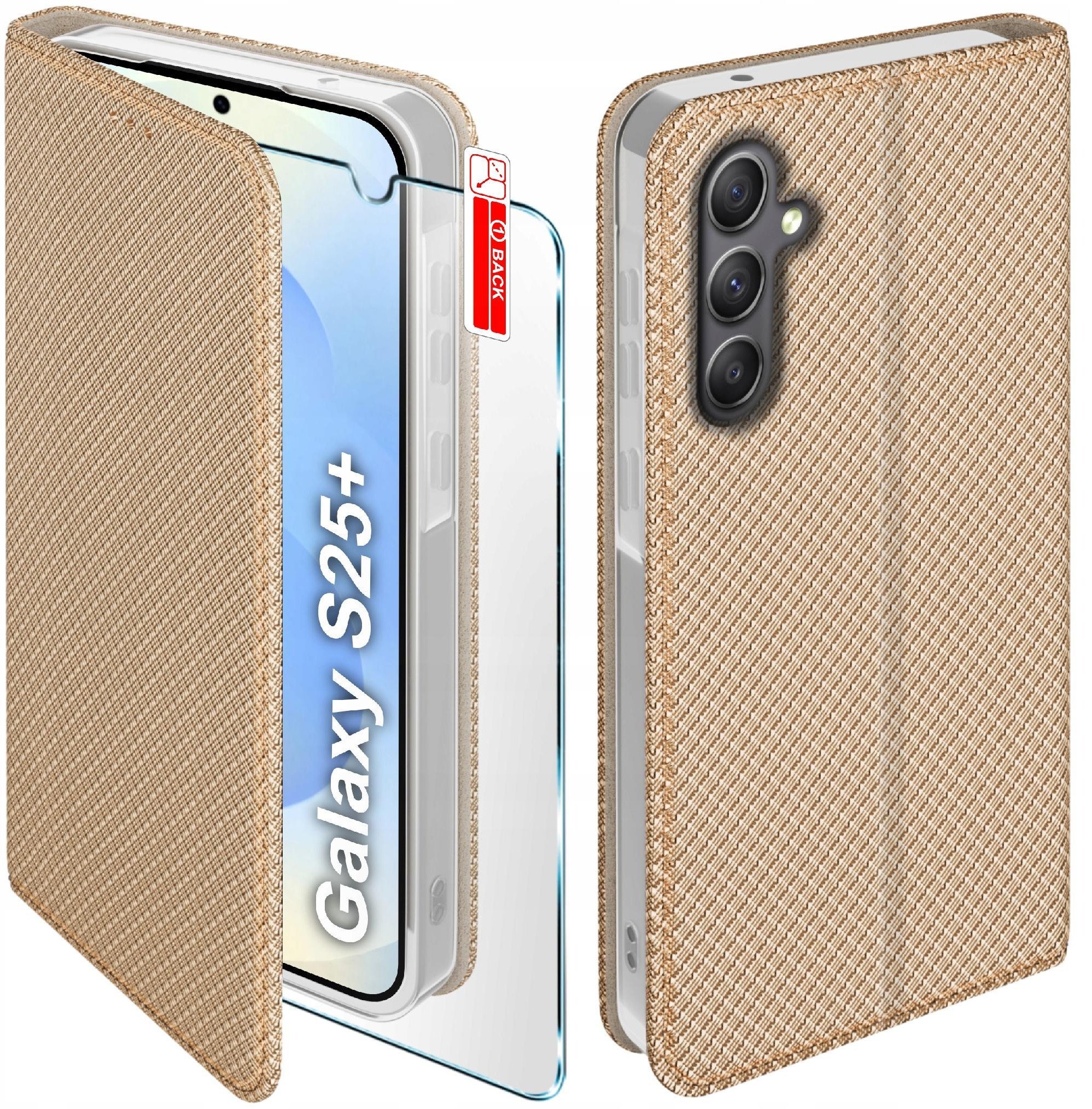 Etui z klapką do Samsung S25+ Plus Zamykane Złote Futerał + Szkło 9H