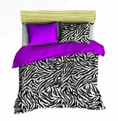 Pościel - pościel z polaru 180x200 + 2 poszewki P 305-5 DUO zebra czarna / fiolet - miniaturka - grafika 1