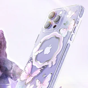 Kingxbar Butterfly Series magnetyczne etui iPhone 14 Pro MagSafe ozdobione nadrukem w motyle niebieskie - Etui i futerały do telefonów - miniaturka - grafika 5