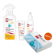 Kremy dla dzieci - Zestaw Emolium Suncare SPF 50+ krem ochronny 50 ml + spray ochronny 100 ml + spray ochronny 175 ml + ręcznik kąpielowy gratis - miniaturka - grafika 1