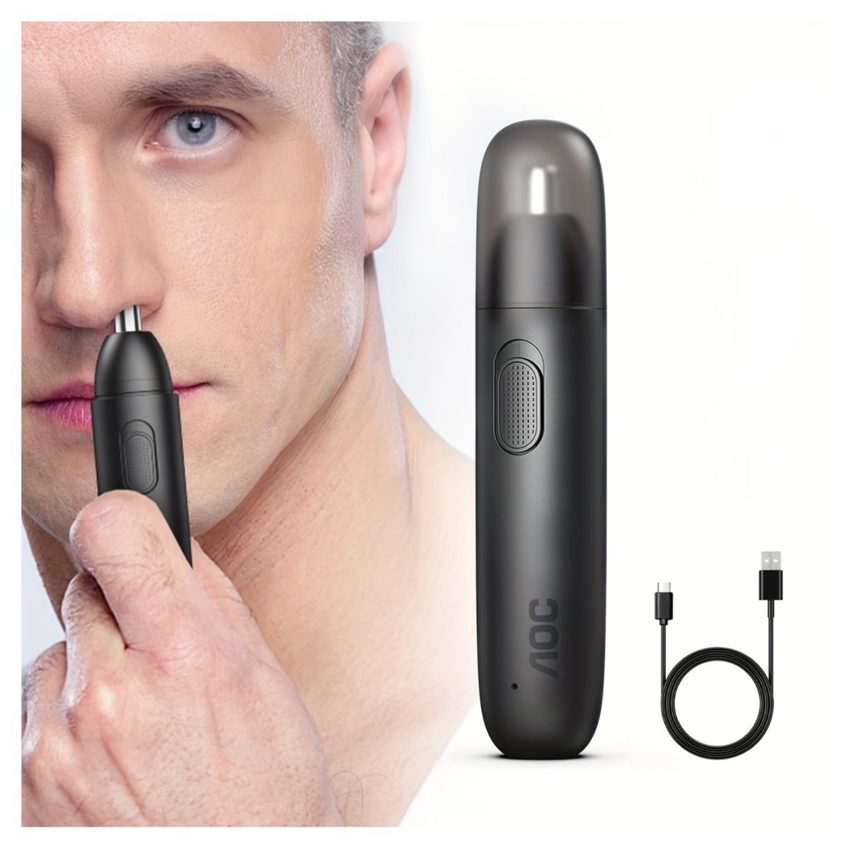 Trymer do nosa i uszu AOC FC-032 czarny 360° USB-C, 8000 obr./min