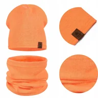 Czapki damskie - KOMPLET DZIECIĘCY BAWEŁNIANY CZAPKA KOMIN NA JESIEŃ ZIMĘ POMARAŃCZOWY 40-46 - miniaturka - grafika 1