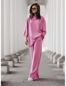 Komplety damskie - Stylowy komplet dresowy z tencelu MEGARA - pudrowy róż - miniaturka - grafika 1