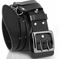 Paski - Pasek oficerski CZARNY wojskowy pas do spodni SKÓRZANY straż bojówki 145cm - miniaturka - grafika 1
