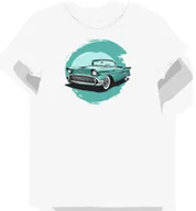 Koszulki i topy damskie - Koszulka damska biała z nadrukiem klasycznego samochodu L - miniaturka - grafika 1