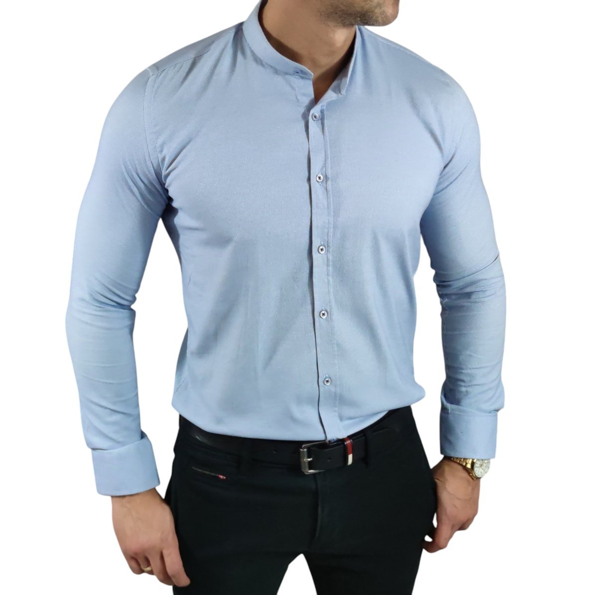 Koszula slim fit ze stójką błękitna EGO01 3XL