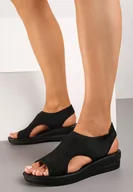 Sandały damskie - Czarne Wsuwane Klasyczne Sandały na Niskim Koturnie Eglemia - miniaturka - grafika 1