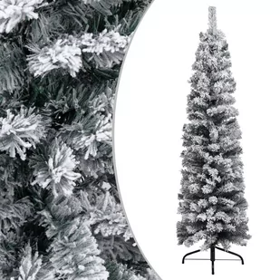 vidaXL Smukła sztuczna choinka pokryta śniegiem, zielona, 150 cm, PVC - Choinki - miniaturka - grafika 1