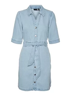 VERO MODA Sukienka damska VMCALI SS Button Dress Kleid, Light Blue Denim, XL, jasnoniebieski (light blue denim), XL - Sukienki - miniaturka - grafika 1