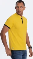 Koszulki męskie - Ombre Męska koszulka polo bez kołnierzyka - żółta V9 OM-TSCT-0156 S - miniaturka - grafika 1