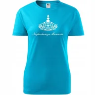 Koszulki i topy damskie - Damska Koszulka na Dzień Mamy Najukochańsza mamusia na Prezent Urodziny turkusowy XXL - Atram - miniaturka - grafika 1