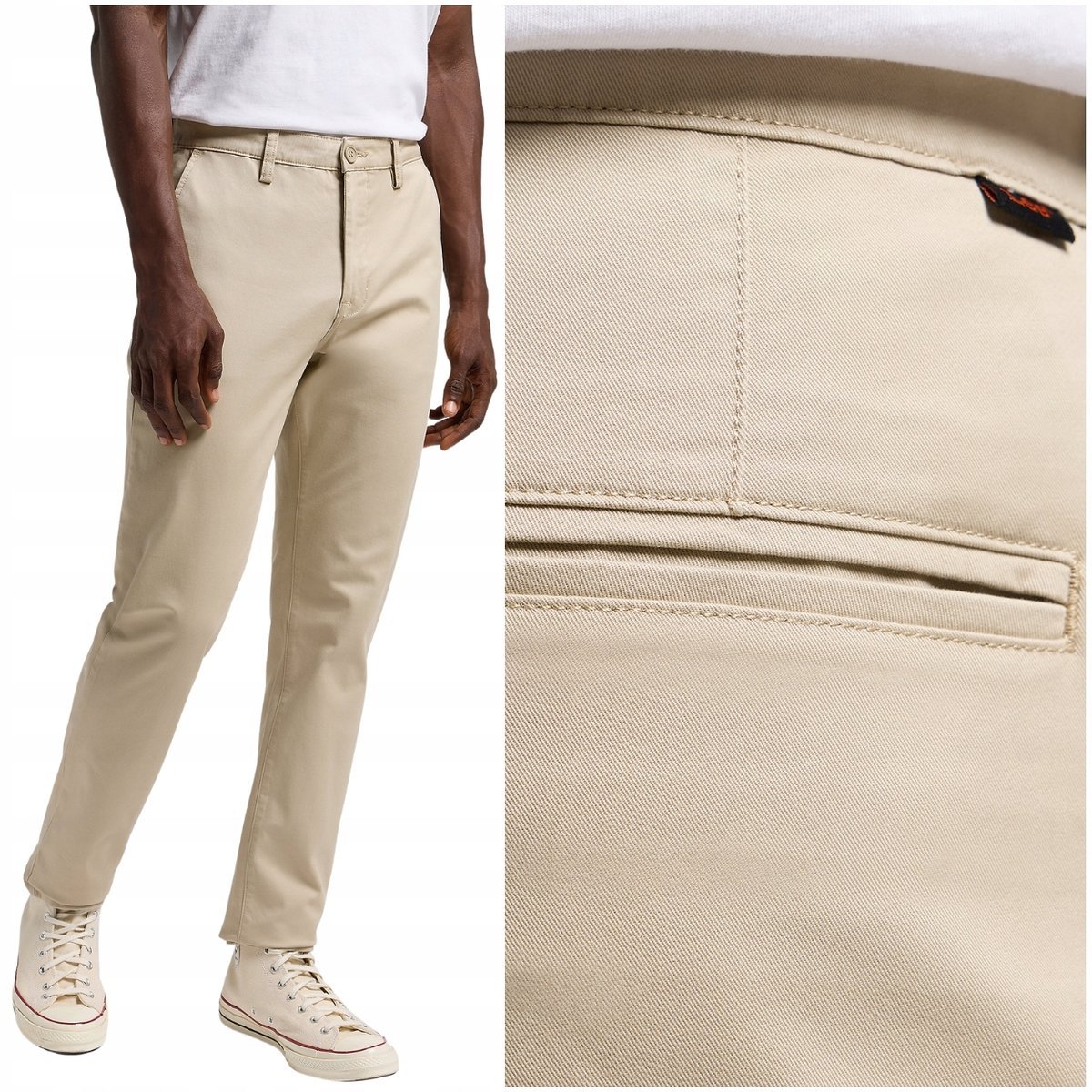 Lee SLIM CHINO dopasowane spodnie bawełniane materiałowe chinosy W34 L32