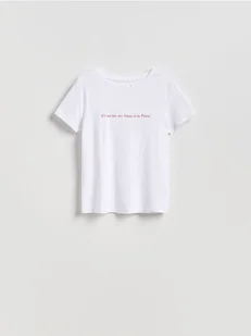 Reserved - T-shirt z napisem - biały - Koszulki i topy damskie - miniaturka - grafika 1