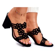 Klapki i japonki damskie - Klapki Damskie Eleganckie Na Słupku Sergio Leone Czarne SK031 - miniaturka - grafika 1