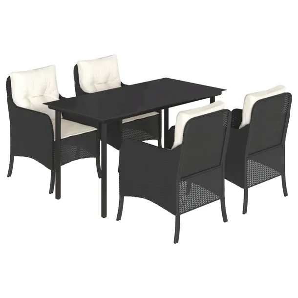 Zestaw mebli ogrodowych czarny, rattan PE, stół 140x70x74 cm, krzesła 58,5x