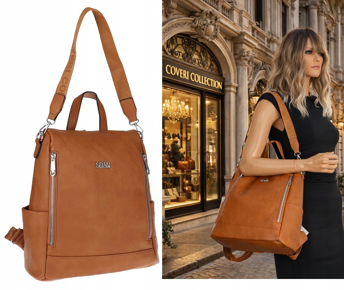 Torebka Damska Włoskiej marki Coveri Collection Plecak 2w1 CC028 Brązowa
