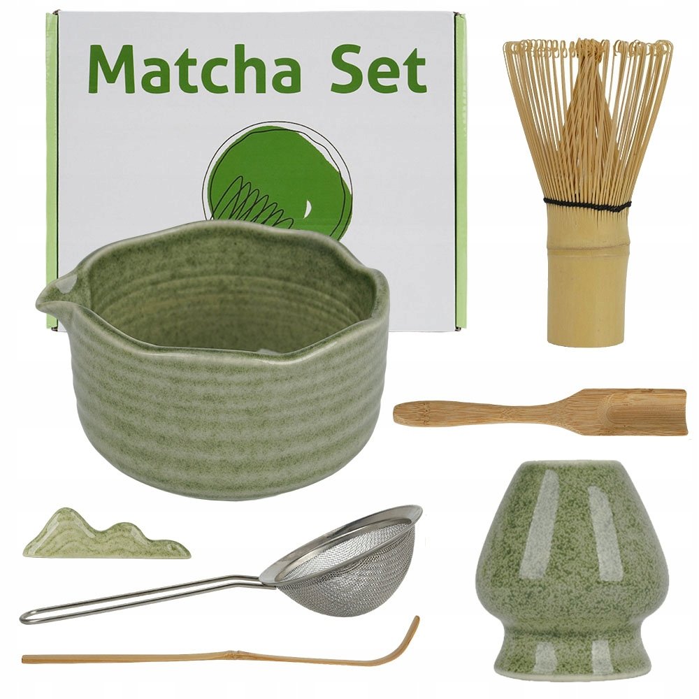 Zestaw do Parzenia Matcha 7 el. Ceramika Trzepaczka Sitko Podstawka Zielony