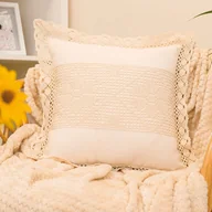 Poszewki na poduszki - 912432/POP/012 Poszewka bawełniana z przeszyciem i wykończeniem ażurowym, kolor kremowy, rozmiar 40x40 cm, Rachela - miniaturka - grafika 1
