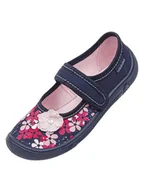 Kapcie damskie - Dziewczęce kapcie ze wzorem kwiatowym granatowe Vi-GGa-Mi - miniaturka - grafika 1