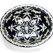 Umywalki - Meksykańska ceramiczna umywalka wpuszczana w blat Dolores – duża owalna umywalka łazienkowa 53 x 43,5 x 15 cm Umywalka dekoracyjna - miniaturka - grafika 1