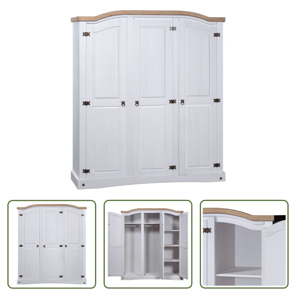 The Living Store Szafa w stylu meksykańskim drewno sosnowe 3 drzwi biały