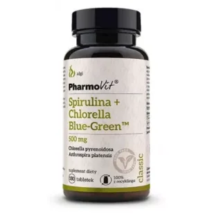 Pharmovit Spirulina + chlorella blue-green (500 mg) suplement diety 180 tab. - Odchudzanie i oczyszczanie - miniaturka - grafika 1
