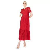 Sukienki - Lovedrobe Damska sukienka Midaxi Short Sleeve Puff Lace Empire A-line Tie Back for Wedding Guest Bridesmaid Evening Occasion, czerwona, 44, czerwony, 44 - miniaturka - grafika 1