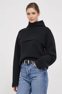 Swetry damskie - Calvin Klein sweter wełniany damski kolor czarny ciepły z golfem - grafika 1