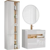 Meble łazienkowe - Zestaw Mebli do Łazienki Set 80 cm z Lustrem Bahama White Comad Biały, Biel Alpejska, Dąb Wotan - miniaturka - grafika 1