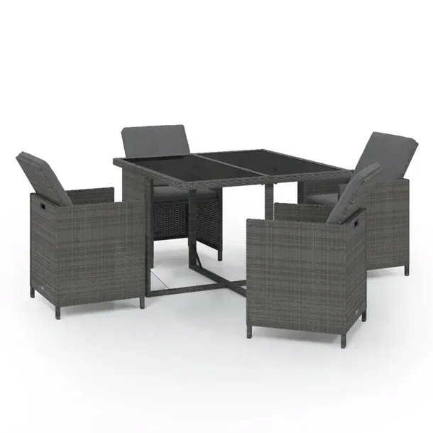 Zestaw Mebli Ogrodowych Rattan PE Szary, Stół 109x107x74cm, Krzesło 52x5