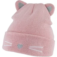 Czapki dla dzieci - Dziewczęca czapka podwójna z kotkiem Noviti CZ100-G-02 Pudrowy Róż - miniaturka - grafika 1