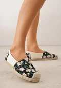 Espadryle damskie - Czarne Espadryle Ozdobione Kwiatowym Haftem i Plecionką Kiranth - Renee - miniaturka - grafika 1