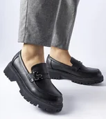 Mokasyny damskie - Czarne klasyczne mokasyny z klamerką Francesca-39 - miniaturka - grafika 1