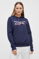 Bluzy damskie - Reebok bluza damska kolor granatowy z kapturem z nadrukiem - miniaturka - grafika 1