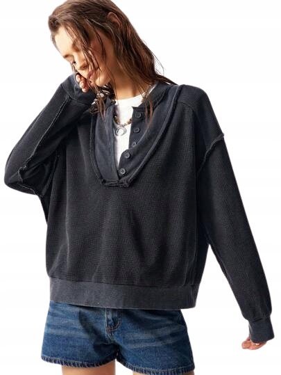 SHEIN CZARNY SWETER Z GUZIKAMI I DŁUGIM RĘKAWEM 34 1KA