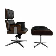 Fotele i krzesła biurowe - Fotel biurowy LOUNGE BUSINESS czarny z podnóżkiem - sklejka orzech, skóra naturalna, stal polerowana kod: YS-6809.SET.WALNUT - miniaturka - grafika 1