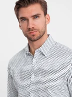 Koszule męskie - Męska koszula w drobny wzór SLIM FIT - biała V2 OM-SHCS-0140 - Ombre Clothing - miniaturka - grafika 1